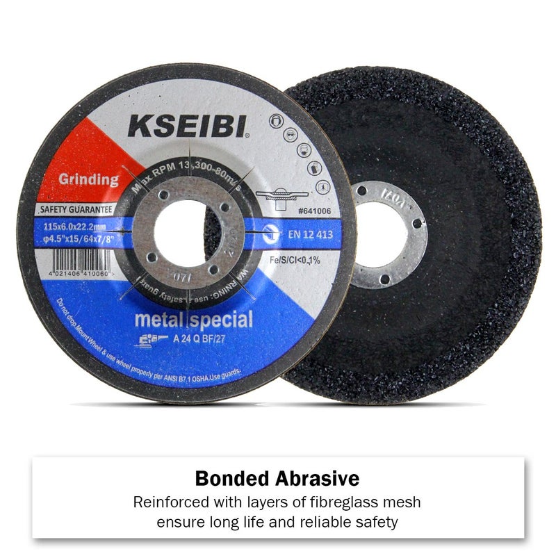 KSEIBI 651006 Grinding Wheels 10-Pack, Aluminum Oxide Discs for Metal & Stainless Steel, 4-1/2" x 1/4" x 7/8", Aggressive Grinding for Angle Grinders, Depressed Center Design - Image 2